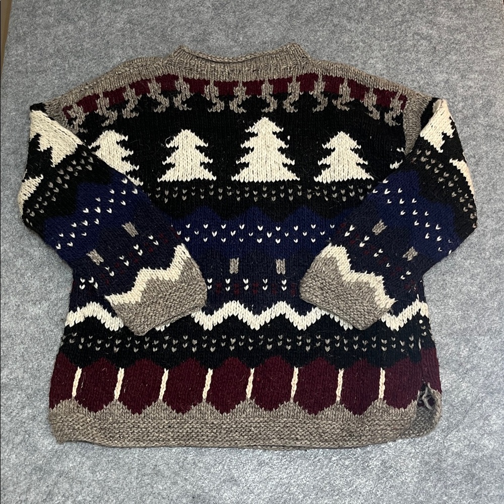 Handmade 100% Wool Pullover Sweater with Trees Nature Theme Ecuador - Picture 4 of 8